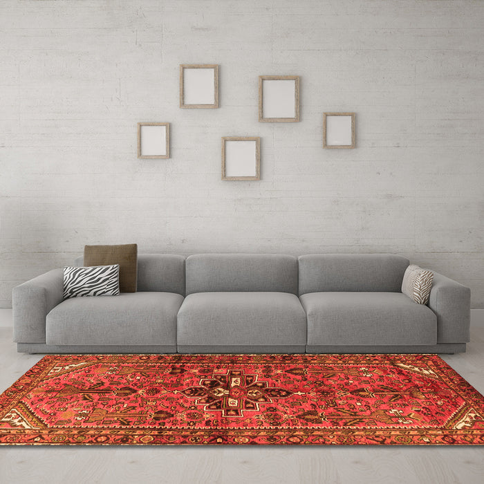 Machine Washable Persian Orange Traditional Area Rugs in a Living Room, wshtr4418org
