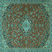 Square Medallion Turquoise Traditional Rug, tr4419turq