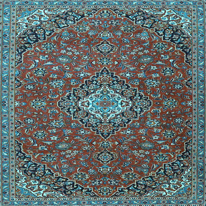 Square Machine Washable Medallion Light Blue Traditional Rug, wshtr4419lblu