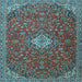 Square Machine Washable Medallion Light Blue Traditional Rug, wshtr4419lblu