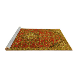 Sideview of Machine Washable Medallion Yellow Traditional Rug, wshtr4419yw