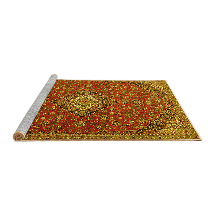Sideview of Machine Washable Medallion Yellow Traditional Rug, wshtr4419yw
