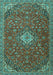 Machine Washable Medallion Turquoise Traditional Area Rugs, wshtr4419turq