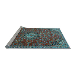 Sideview of Machine Washable Medallion Light Blue Traditional Rug, wshtr4419lblu