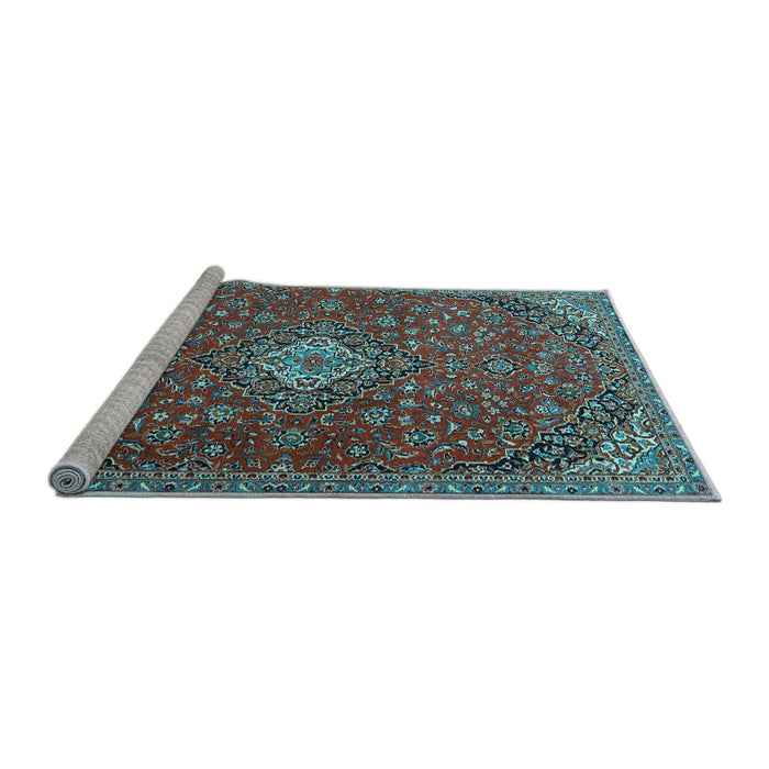 Sideview of Machine Washable Medallion Light Blue Traditional Rug, wshtr4419lblu
