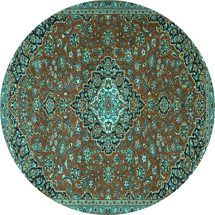 Round Machine Washable Medallion Turquoise Traditional Area Rugs, wshtr4419turq