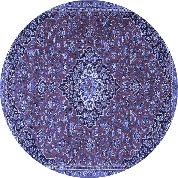Round Machine Washable Medallion Blue Traditional Rug, wshtr4419blu