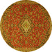 Round Machine Washable Medallion Yellow Traditional Rug, wshtr4419yw