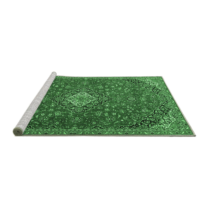 Sideview of Machine Washable Medallion Emerald Green Traditional Area Rugs, wshtr4419emgrn