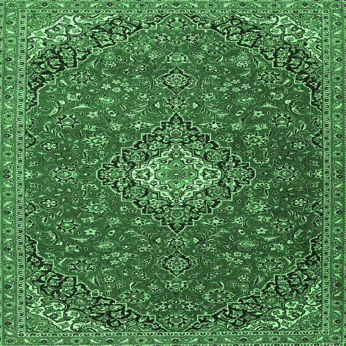 Square Medallion Emerald Green Traditional Rug, tr4419emgrn