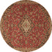 Round Medallion Brown Traditional Rug, tr4419brn