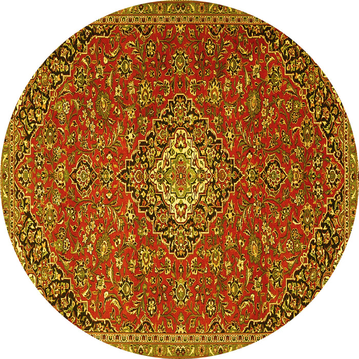 Round Medallion Yellow Traditional Rug, tr4419yw