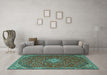 Machine Washable Medallion Turquoise Traditional Area Rugs in a Living Room,, wshtr4419turq