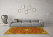 Machine Washable Medallion Yellow Traditional Rug in a Living Room, wshtr4419yw