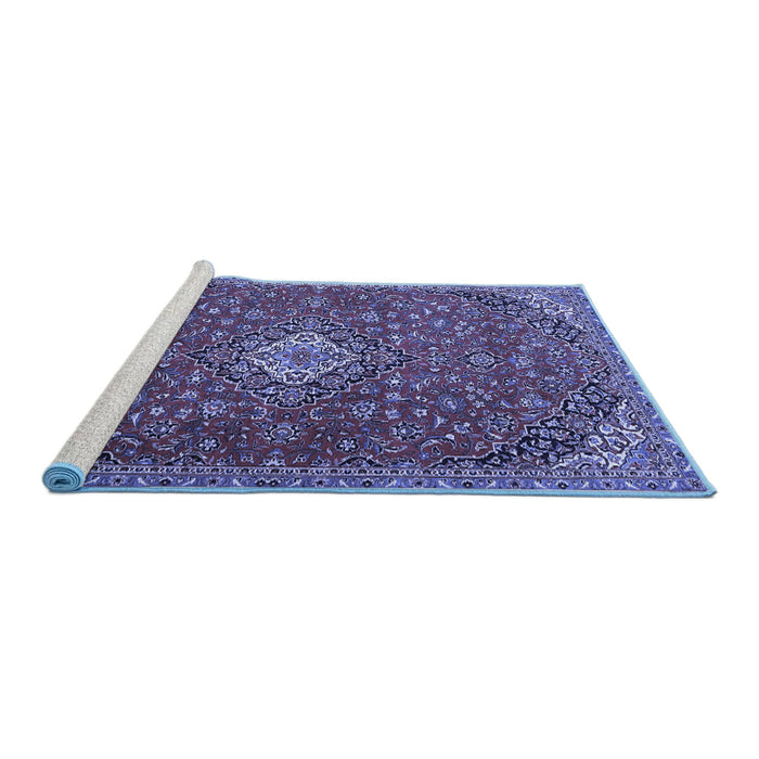 Sideview of Machine Washable Medallion Blue Traditional Rug, wshtr4419blu