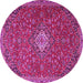 Round Machine Washable Medallion Pink Traditional Rug, wshtr4419pnk