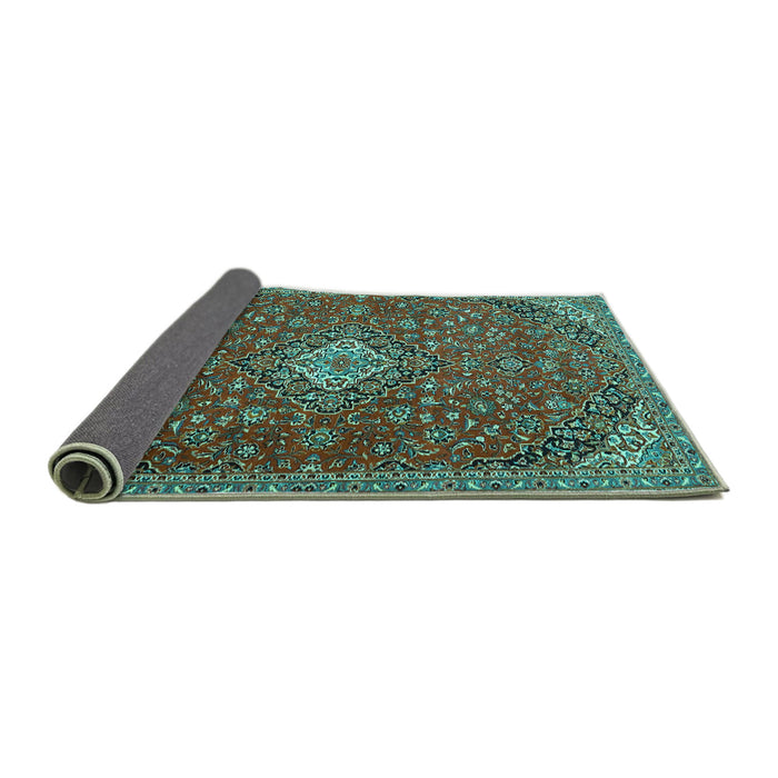 Sideview of Medallion Turquoise Traditional Rug, tr4419turq