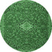 Round Machine Washable Medallion Emerald Green Traditional Area Rugs, wshtr4419emgrn