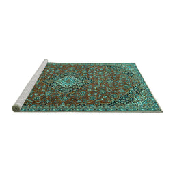 Sideview of Machine Washable Medallion Turquoise Traditional Area Rugs, wshtr4419turq