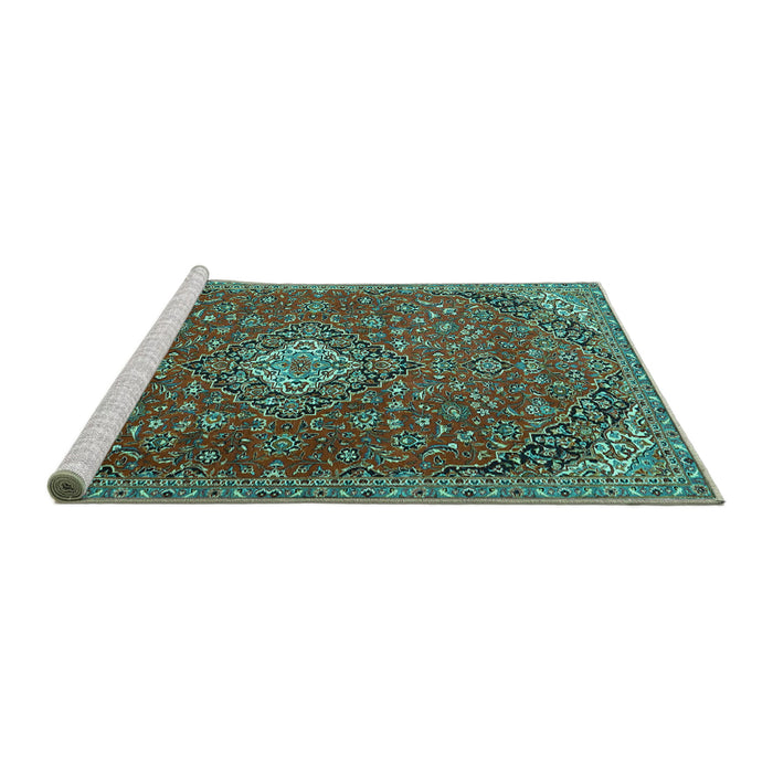 Sideview of Machine Washable Medallion Turquoise Traditional Area Rugs, wshtr4419turq
