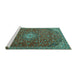 Sideview of Machine Washable Medallion Turquoise Traditional Area Rugs, wshtr4419turq