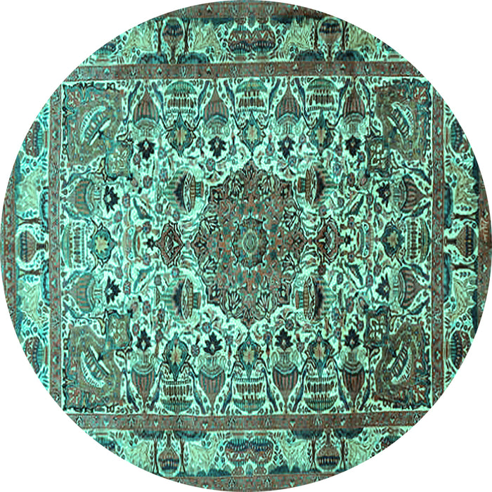 Round Medallion Turquoise Traditional Rug, tr441turq
