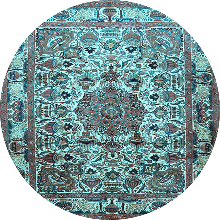 Round Medallion Light Blue Traditional Rug, tr441lblu