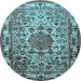 Round Medallion Light Blue Traditional Rug, tr441lblu