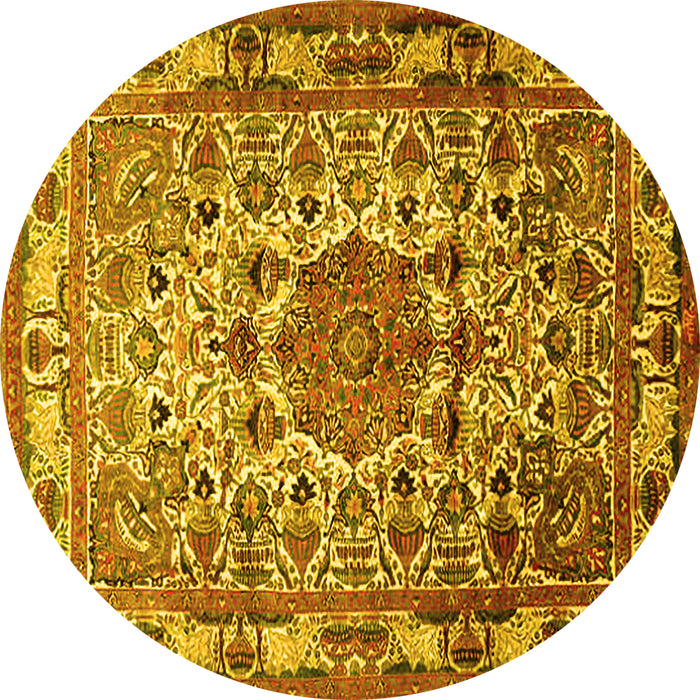 Round Medallion Yellow Traditional Rug, tr441yw