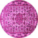 Round Machine Washable Medallion Pink Traditional Rug, wshtr441pnk