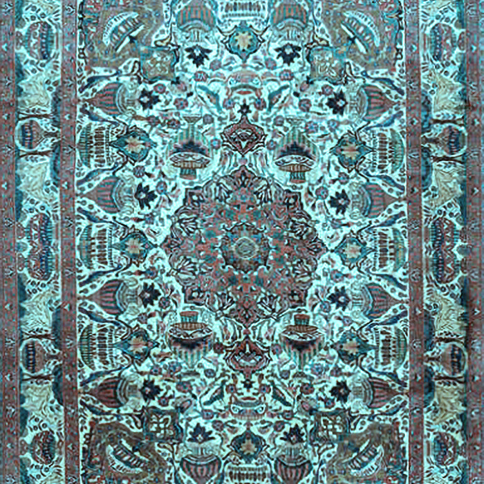Machine Washable Medallion Light Blue Traditional Rug, wshtr441lblu