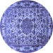 Round Machine Washable Medallion Blue Traditional Rug, wshtr441blu