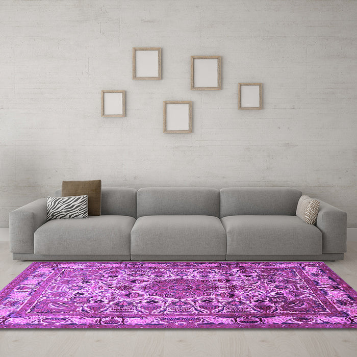 Machine Washable Medallion Purple Traditional Area Rugs in a Living Room, wshtr441pur