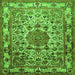 Round Machine Washable Medallion Green Traditional Area Rugs, wshtr441grn