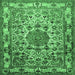 Square Machine Washable Medallion Emerald Green Traditional Area Rugs, wshtr441emgrn