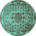 Round Machine Washable Medallion Turquoise Traditional Area Rugs, wshtr441turq