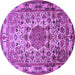 Round Machine Washable Medallion Purple Traditional Area Rugs, wshtr441pur