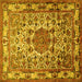 Square Machine Washable Medallion Yellow Traditional Rug, wshtr441yw