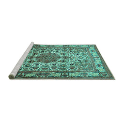 Sideview of Machine Washable Medallion Turquoise Traditional Area Rugs, wshtr441turq