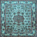 Square Machine Washable Medallion Light Blue Traditional Rug, wshtr441lblu