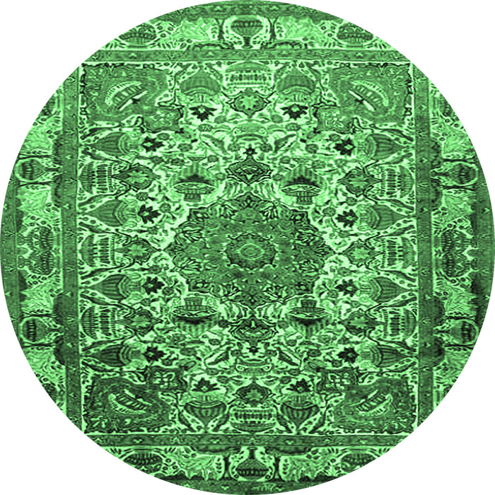 Round Medallion Emerald Green Traditional Rug, tr441emgrn