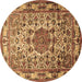 Round Medallion Brown Traditional Rug, tr441brn