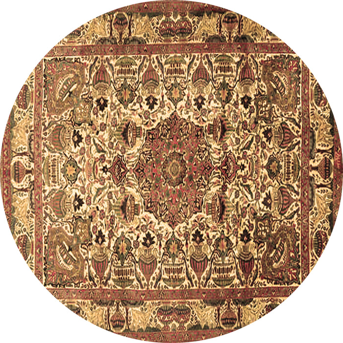 Round Machine Washable Medallion Brown Traditional Rug, wshtr441brn