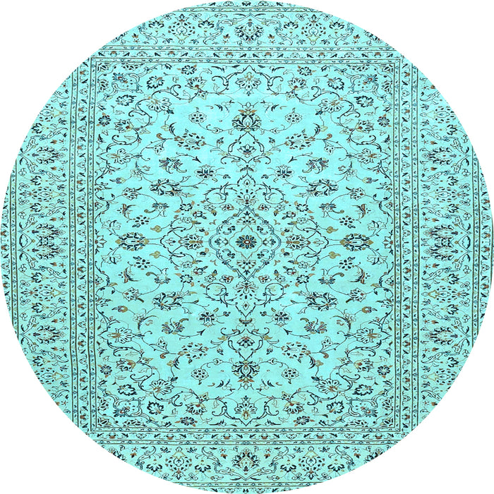 Round Machine Washable Medallion Light Blue Traditional Rug, wshtr4420lblu