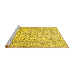 Sideview of Machine Washable Medallion Yellow Traditional Rug, wshtr4420yw