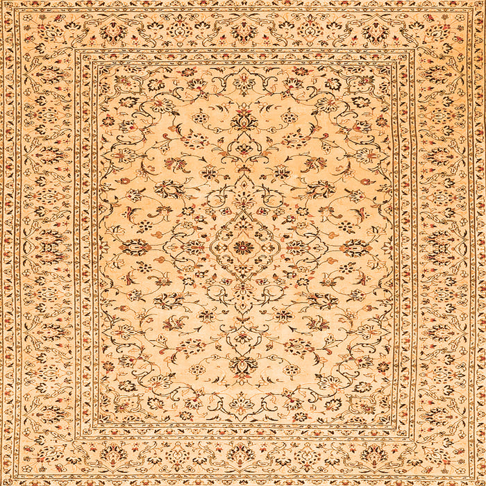 Round Machine Washable Medallion Orange Traditional Area Rugs, wshtr4420org