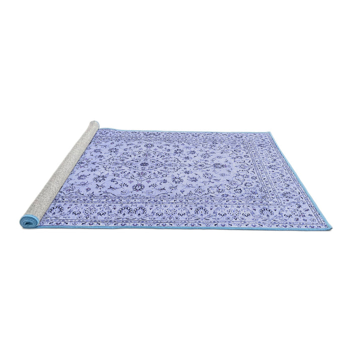Sideview of Machine Washable Medallion Blue Traditional Rug, wshtr4420blu