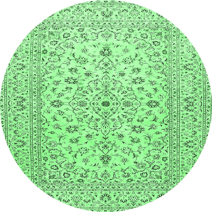 Round Medallion Emerald Green Traditional Rug, tr4420emgrn