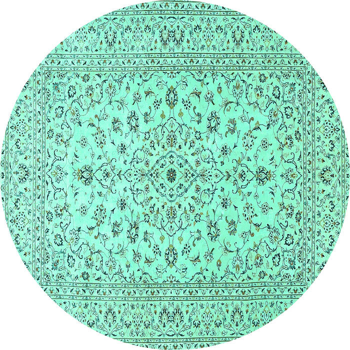 Round Medallion Turquoise Traditional Rug, tr4420turq