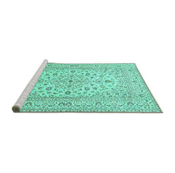 Sideview of Machine Washable Medallion Turquoise Traditional Area Rugs, wshtr4420turq